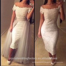 2017 Off the Shoulder Appliques Lace Wedding Gown Sequins Detachable Skirt Ankle Length Bridal Dresses MW2211